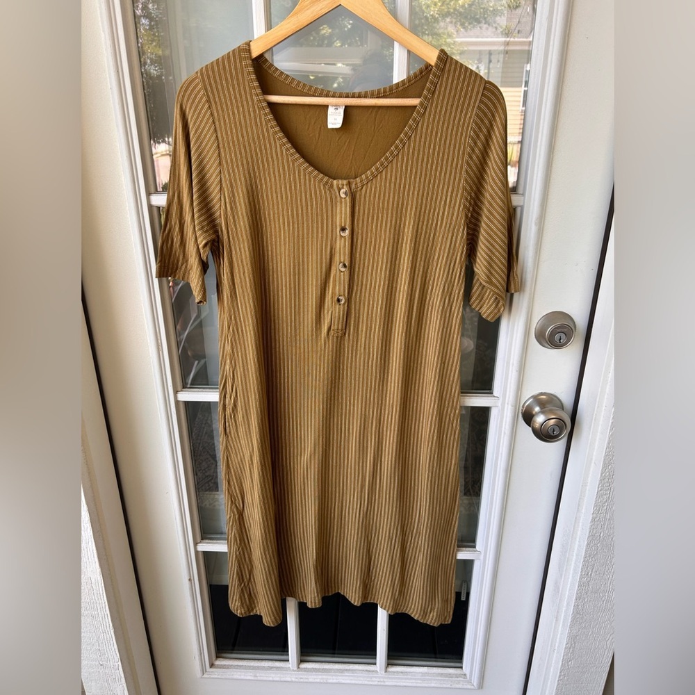 Kate Quinn olive green stripe Henley lounge dress bamboo collection size xs